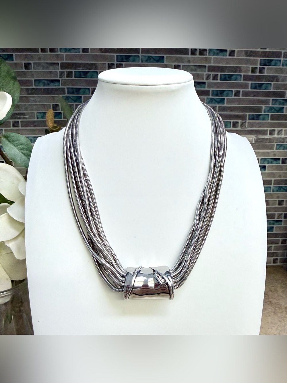 Chicos Vintage Silver Tone Multi Strand Necklace